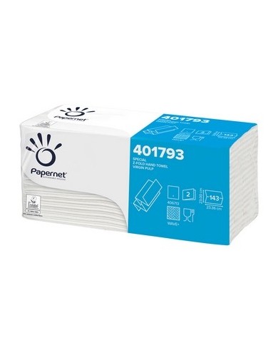 Asciugamani piegati a Z 2 veli 22 gr goffratura a onda 23,4x23 cm bianco Papernet 143foglix20