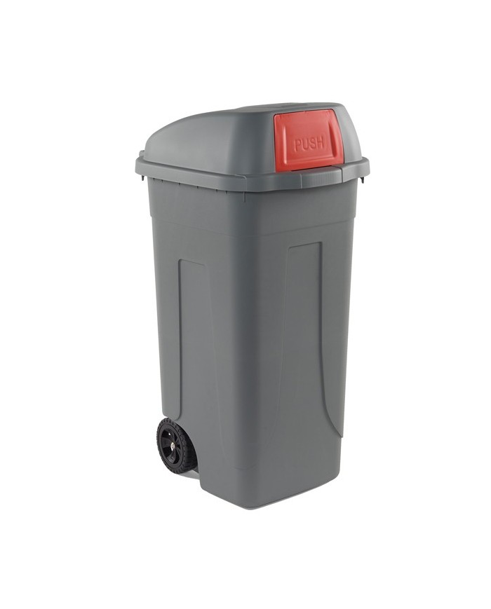 Bidone mobile Push con coperchio 49x54x95cm 100L grigio/rosso Mobil Plastic