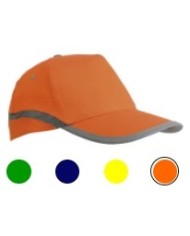 Cappellino ad alta visibilità in cotone, 5 pannelli con bande e chiusura catarifrangenti (regolazione in velcro)