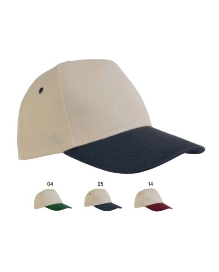 Cappellino in cotone naturale, 5 pannelli con visiera colorata