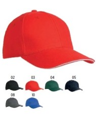 Cappellino in cotone pesante, 6 pannelli con visiera "sandwich" (regolazione a velcro)