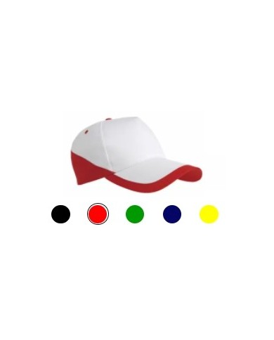 Cappellino in cotone, 5 pannelli, base bianca e bordi colorati (regolazione in velcro)