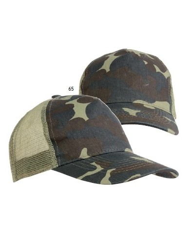 Cappellino in cotone/poliestere mimetico 5 pannelli con calotta a rete