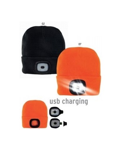 Cappellino in maglia 100% acrilico pesante con luce LED removibile e ricaricabile tramite USB. Confezionato in gift box
