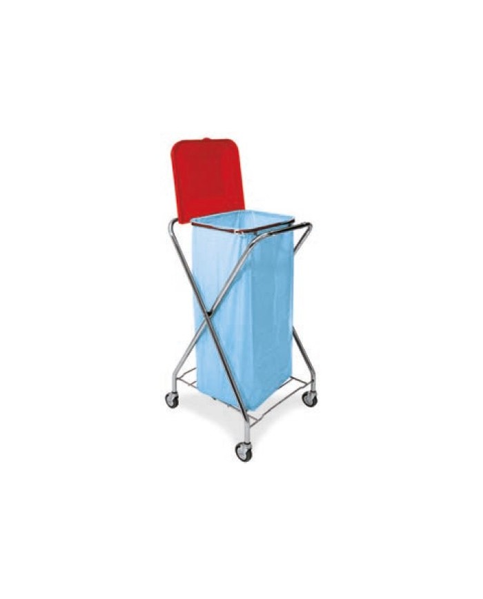 Carrello portasacco pieghevole a "X" cromato completo di reggisacco con elastico fermasacco e 4 ruote Ø 80 mm con parafilo