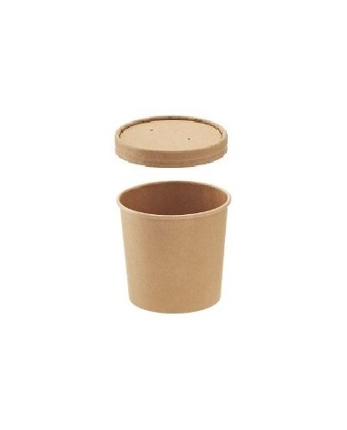 Contenitore rotondo da asporto in carta kraft + PE avana con coperchio 350ml Ø7,2/9x8,6cm 25pz