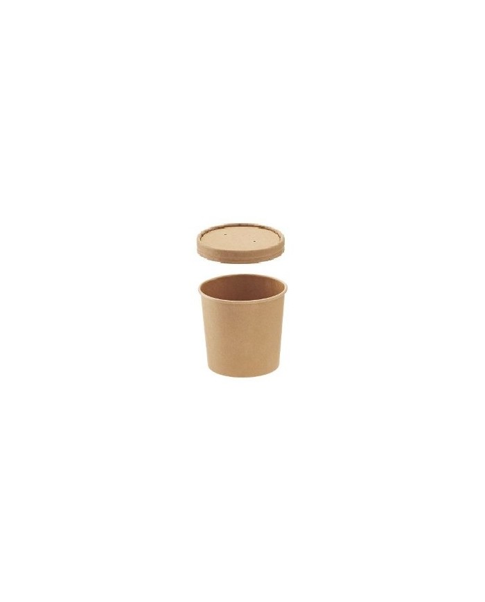 Contenitore rotondo da asporto in carta kraft + PE avana con coperchio 350ml Ø7,2/9x8,6cm 25pz