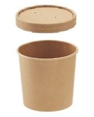 Contenitore rotondo da asporto in carta kraft + PE avana con coperchio 350ml Ø7,2/9x8,6cm 25pz