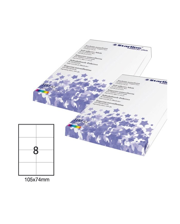 Etichette adesive - in carta - permanenti - 105 x 74 mm - 8 et/fg - 100 fogli - bianco - Starline