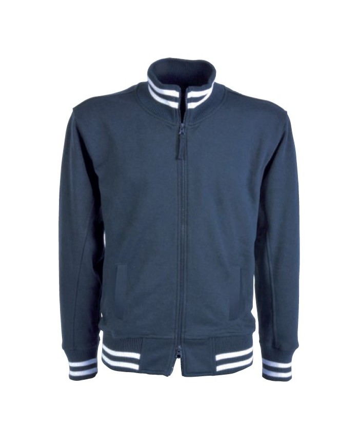 Felpa blu con zip lunga, con tasche e doppia riga in contrasto bianco tg.S-XXL