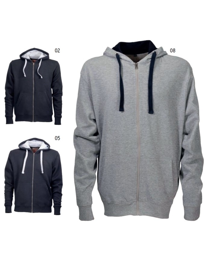Felpa da uomo a zip intera con cappuccio e 2 tasche frontali canguro Tg.S-XXL