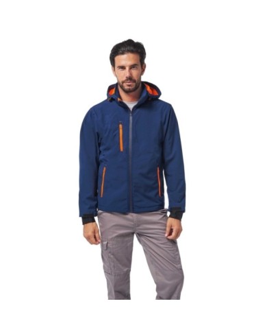 Giacca Nordic blu con zip arancio in soft-shell waterproof Taglie: S/4XL