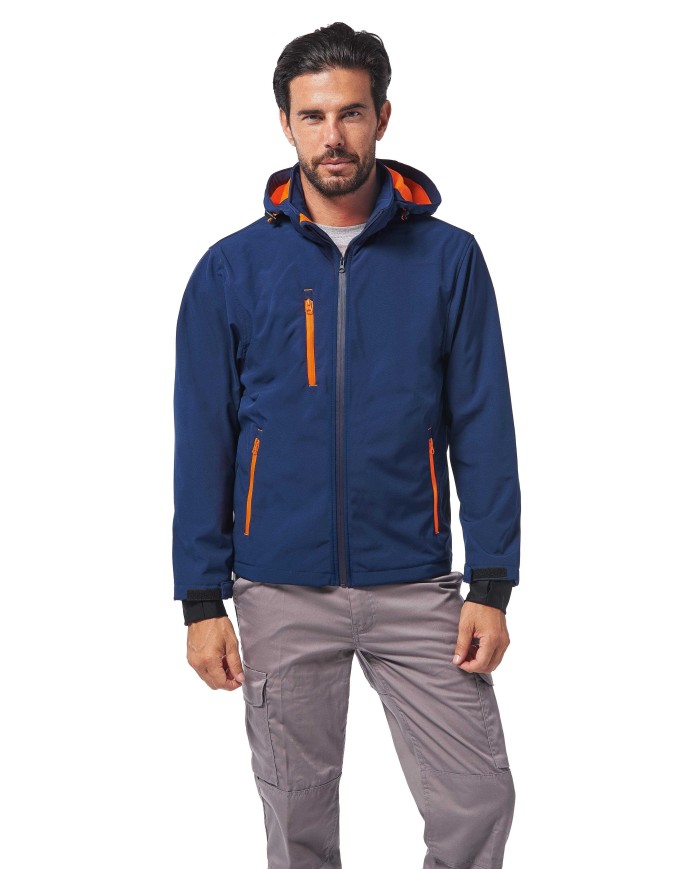 Giacca Nordic blu con zip arancio in soft-shell waterproof Taglie: S/4XL