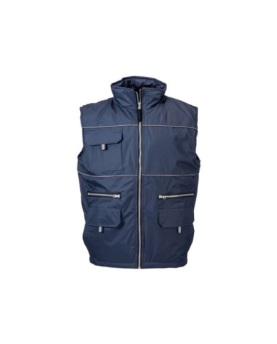 Gilet imbottito di poliestere impermeabilizzato con profili catarifrangenti, foderato internamente con rete pongee Tg.S-XXL