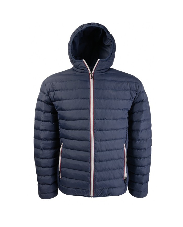 Giubbotto imbottito in poliestere 50D, con cappuccio colore blu Tg.S-XXL