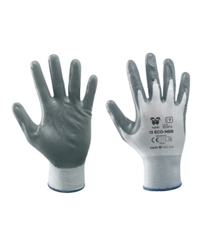 Guanto 13 Eco-NBR Grigio in tessuto sintetico palmo impregnato in nitrile Tg.7-8-9-10 (Min.Mul./12)