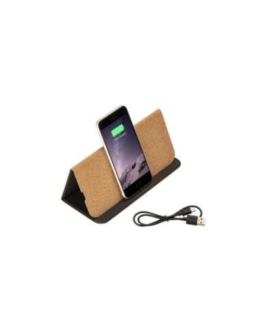 Mousepad e supporto per cellulare in sughero, con caricabatterie wireless integrato, interno in PU. Cavo di ricarica USB incluso