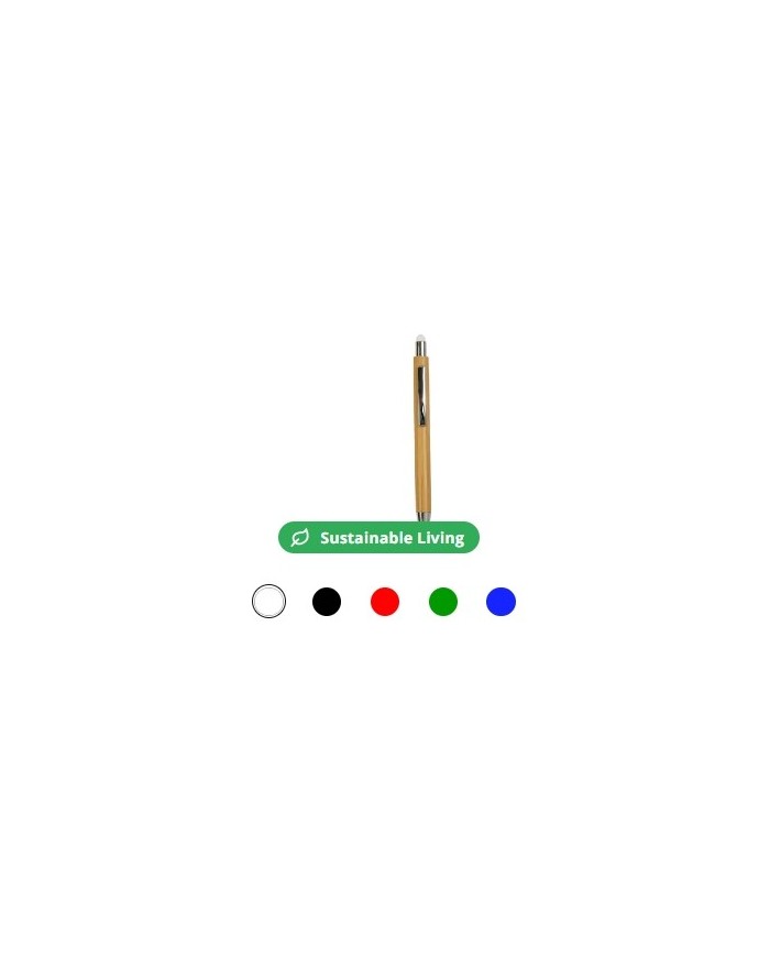 Penna a scatto con fusto in bambù, touch colorato e punta cromata