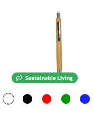 Penna a scatto con fusto in bambù, touch colorato e punta cromata