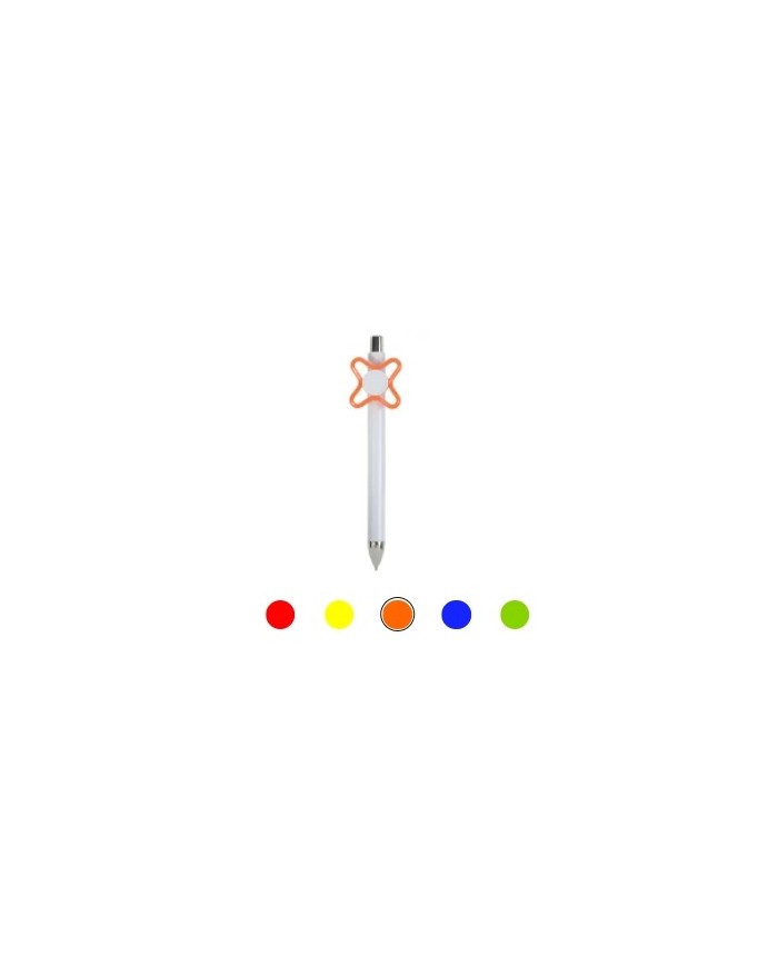 Penna a scatto in plastica bianca con spinner colorato