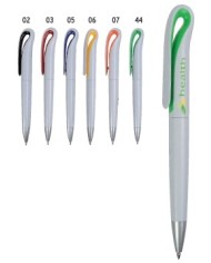 Penna a scatto in plastica con fusto bianco e clip curva con interno colorato, refill jumbo