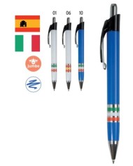 Penna a scatto in plastica con impugnatura tricolore (Italia, Spagna), refill jumbo