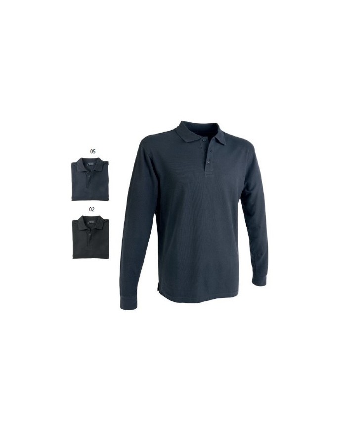 Polo piqué di cotone 100% 180 g/m2, manica lunga e chiusura con 3 bottoni, tinta unita Tg.S-XXL