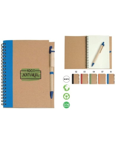 Quaderno ad anelli in carta riciclata con penna in cartone (70 pg.)