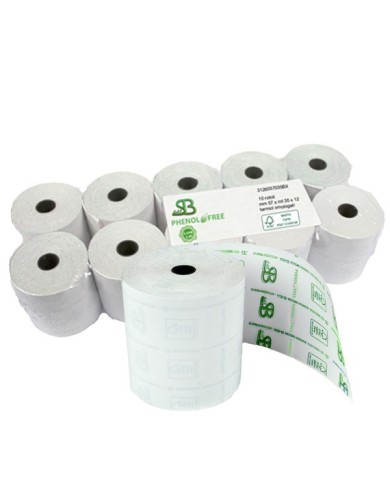 Rotolo per registratore cassa lunga durata 57,5mmx30m (esterno 50mm anima 12mm) 55gr carta termica Sabacart blister 10 pezzi