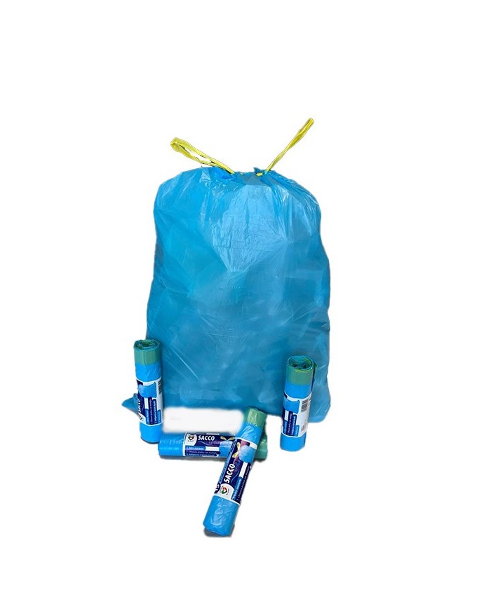 Sacchetti cestino immondizia azzurro 50x60cm 15pz con laccio (Min-Mul 50cf)
