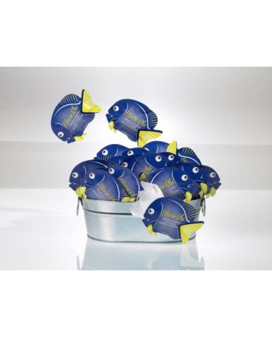 Salvietta rinfrescante in TNT sagomata pesce mare Blu al limone 11x7cm 500pz