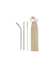 Set con due cannucce in acciaio inossidabile e uno
scovolino per la pulizia, bustina in cotone