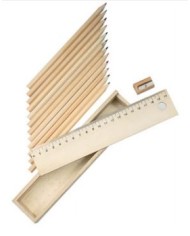 Set di 12 matite in legno con righello e temperino, in scatola di legno