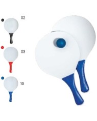 Set di 2 racchettoni da spiaggia in MDF con manici e pallina colorati, confezionato in rete