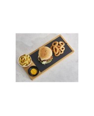 Set per hamburger composto ciotolina nera, ciotola in melamina, tagliere nero in melamina, base in bamboo