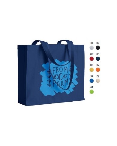 Shopper con soffietto in cotone 200 g/m2, manici lunghi 40x35x12cm