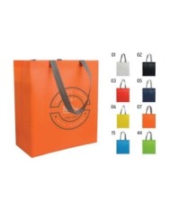 Shopper con soffietto in TNT laminato 100 g/m2 termosaldato, manici lunghi 35x39x16cm