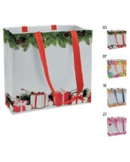 Shopper in TNT laminato con stampa a tema, manici lunghi e soffietto 40x35x12cm