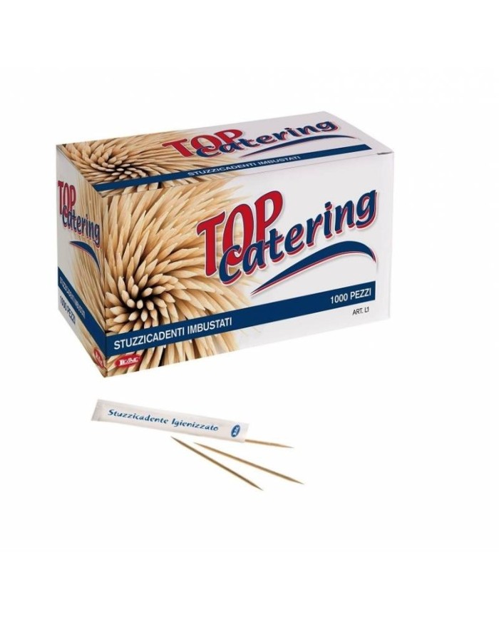 Stuzzicadenti legno 2 punte imbustati 7cm 1000pz