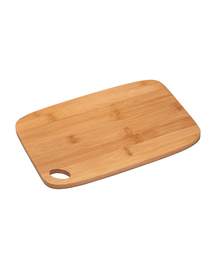Tagliere da cucina in bambù con angoli arrotondati e foro
