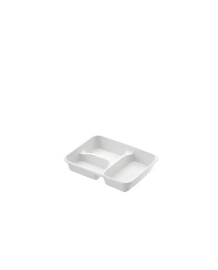 Vassoio Box take away 3 scomparti compostabile in polpa di cellulosa 22,5x17,5x4cm 25pz
