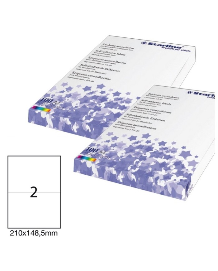 Etichette adesive in carta permanenti 210 x 148,5 mm 2 et/fg 100 fogli bianco Starline