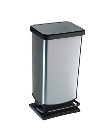 Pattumiera a pedale Paso 35x26x68 cm 40 L PPL metallizzato nero/argento Rotho